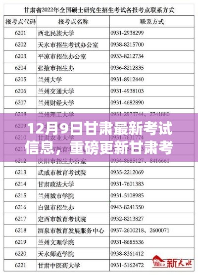 甘肅考試資訊大揭秘，最新考試信息一網(wǎng)打盡，重磅更新解析考試安排（12月9日）
