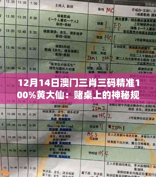 12月14日澳門三肖三碼精準(zhǔn)100%黃大仙：賭桌上的神秘規(guī)律揭秘
