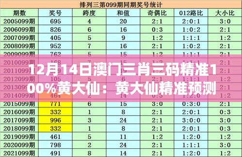 12月14日澳門三肖三碼精準100%黃大仙：黃大仙精準預(yù)測的獨特視角