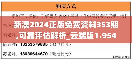 新澳2024正版免費(fèi)資料353期,可靠評(píng)估解析_云端版1.954