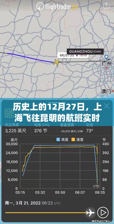歷史上的航班動態(tài)，上海飛往昆明航班實時查詢