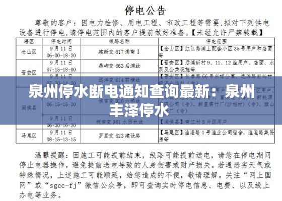 泉州停水?dāng)嚯娡ㄖ樵?xún)最新：泉州豐澤停水 