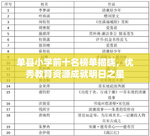 單縣小學(xué)前十名榜單揭曉，優(yōu)秀教育資源成就明日之星