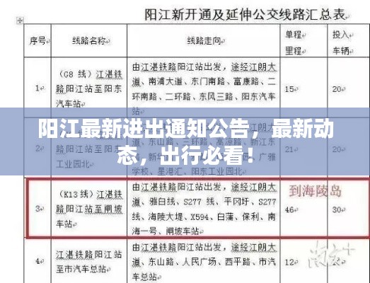 陽江最新進出通知公告，最新動態(tài)，出行必看！