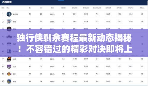 獨行俠剩余賽程最新動態(tài)揭秘！不容錯過的精彩對決即將上演！