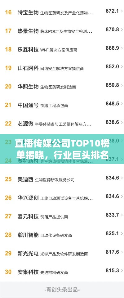 直播傳媒公司TOP10榜單揭曉，行業(yè)巨頭排名及影響力解析