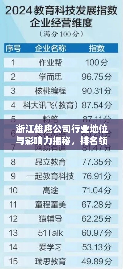 浙江雄鷹公司行業(yè)地位與影響力揭秘，排名領先，引領行業(yè)發(fā)展！