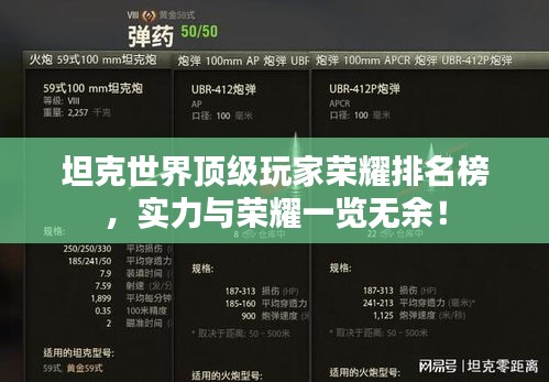 坦克世界頂級(jí)玩家榮耀排名榜，實(shí)力與榮耀一覽無(wú)余！