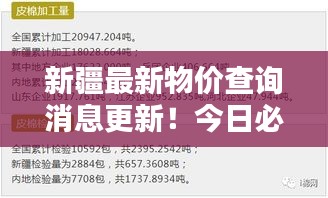 新疆最新物價(jià)查詢消息更新！今日必備資訊！