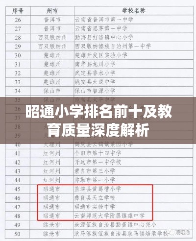 昭通小學排名前十及教育質(zhì)量深度解析