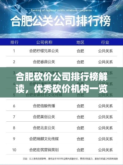 合肥砍價公司排行榜解讀，優(yōu)秀砍價機構(gòu)一覽