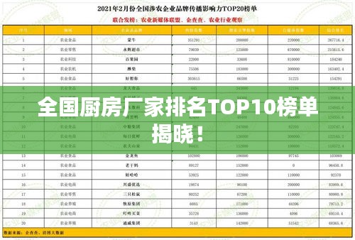 全國廚房廠家排名TOP10榜單揭曉！