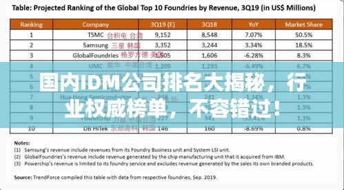 國(guó)內(nèi)IDM公司排名大揭秘，行業(yè)權(quán)威榜單，不容錯(cuò)過(guò)！