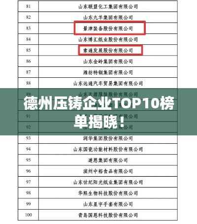 德州壓鑄企業(yè)TOP10榜單揭曉！