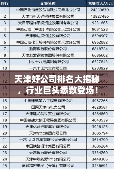 天津好公司排名大揭秘，行業(yè)巨頭悉數(shù)登場！