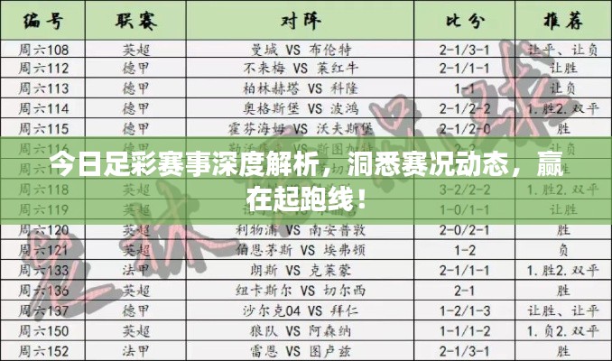 今日足彩賽事深度解析，洞悉賽況動態(tài)，贏在起跑線！